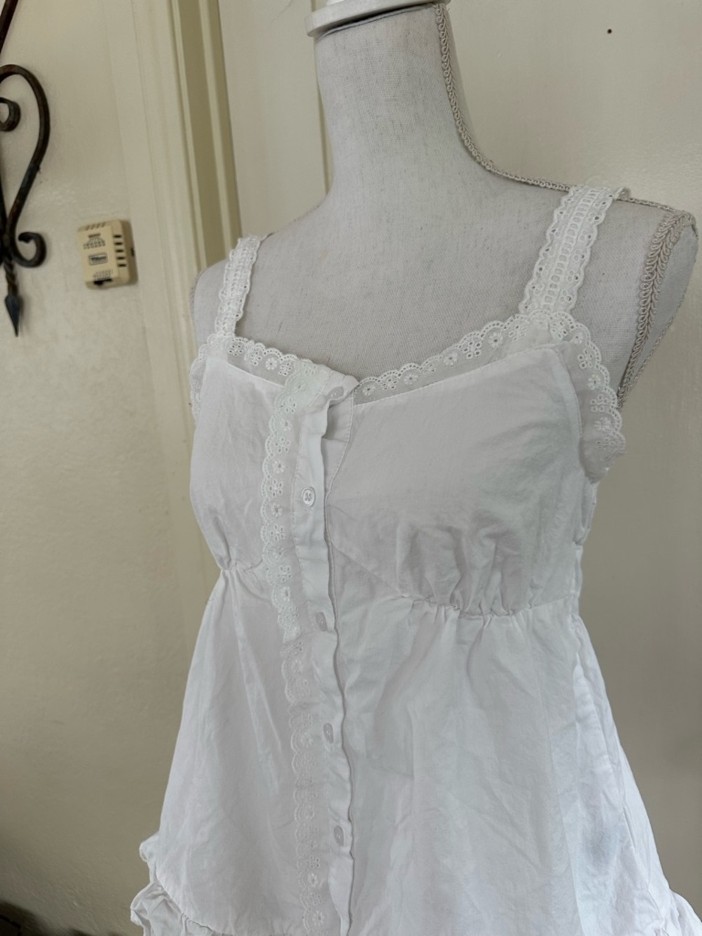 White Eyelet Button-Front Ruffle Camisole - Picture 4 of 5